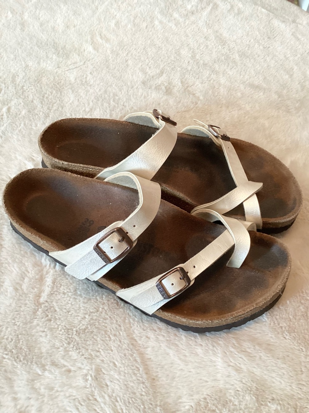 Birkenstock Mayari Graceful Pearl White Double-Strap Cork Footbed Sandals - 39